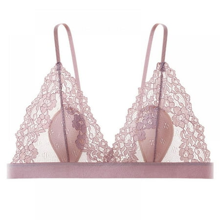 

Women Ultra-thin Cup Bra Triangle Cup Padded Bra Lace Embroidery Lingerie Adjustable Shoulder Strap 3/4 Cup Bra