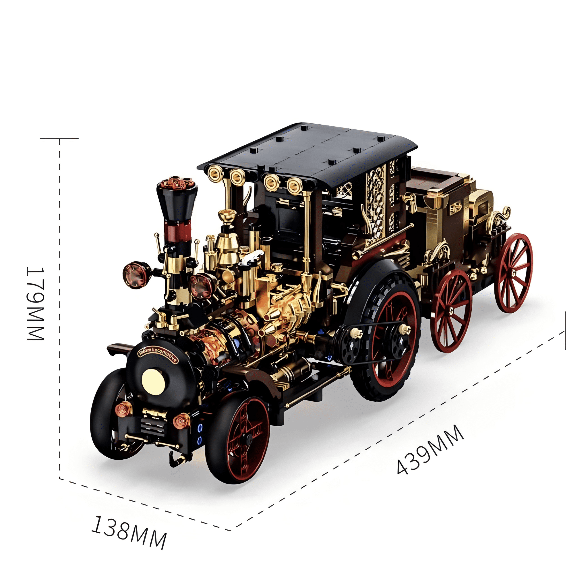 Steampunk Vintage Steam Car Building Blocks, Retro Mechanical Model Kit for Display, Home Office Table Decor (1331Pcs)