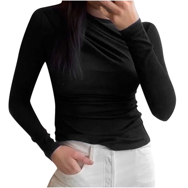 Mujeres Casual Cómodo Moda Pullover Manga Larga Cuello Redondo Soild Tops Pompotops FGAJ12351