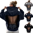 thumbnail image 2 of Kcolen Women Oversized Hoodie Glitter Mesh Pullover Long Sleeve Backless See Through Top Y2K Fashion with Pocket, 2 of 6