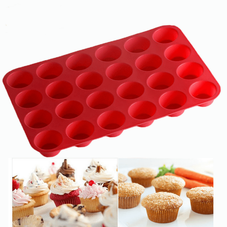 Bomutovy Silicone Mini Muffin Pan Silicone Molds, 1 Pack Silicone Mini Cupcake Pan with 24 Cups Muffin Tin (Red), Size: 13.25 x 9.5 x 1