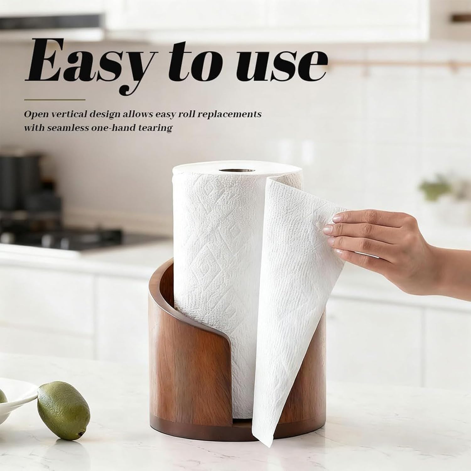 Wooden Paper Towel Holder - Stylish Wooden Roll Holder, Farmhouse Paper Towel Stand | Reusable Roll Stand for Bathroom Dining Table Cabinet Farmhouse Shelf Home Apartment