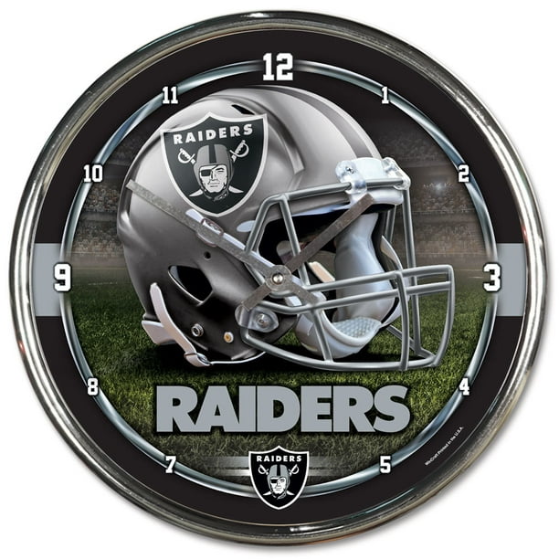Horloge murale ronde chromée Oakland Raiders