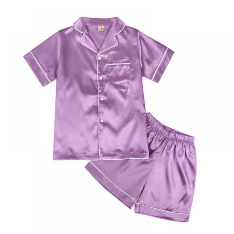 Girls Satin Pajamas Soft Silk Button Down Sleepwear 2 Piece PJS