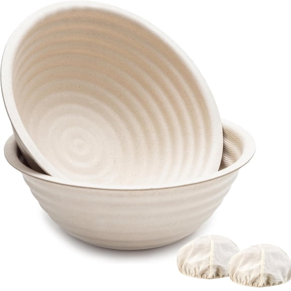 SIMAKARA Banneton Bread Proofing Baskets Set of 2, 9 inch Round Sourdough Banneton Basket with Liner, Non-Stick, Made from Wood Pulp