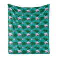 thumbnail image 1 of Blue and Pink Soft Flannel Fleece Throw Blanket, Graphic of Lotus Flowers and Leaves, Cozy Plush for Indoor and Outdoor Use, 60" x 80", Green Baby Pink, by Ambesonne, 1 of 5