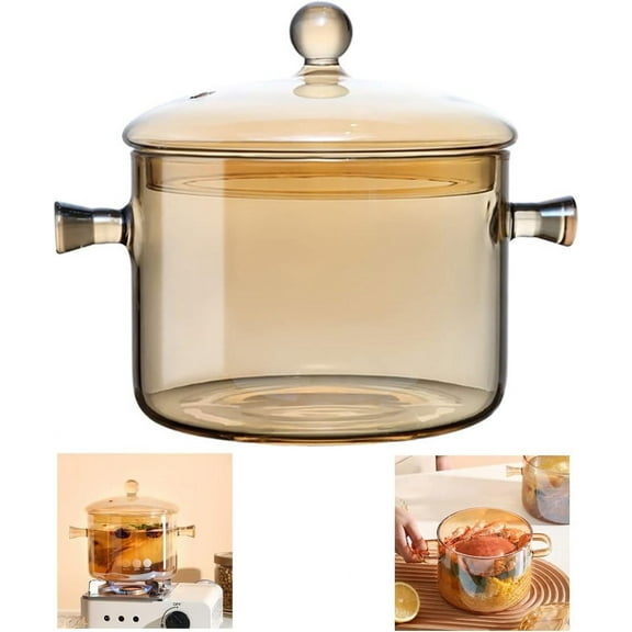 Glass Cooking Pot with Cover, Heat Resistant Glass Saucepan Cooking Pot and Pan with Lid, Glass Cookware Set Cooktop Safe for Pasta Noodle, Soup, Milk, Baby Food, Spaghetti(1.5L/50 OZ)