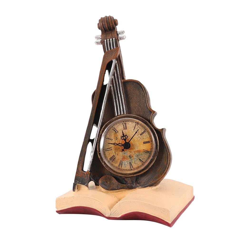 Greensen Vintage Resin Violin Model Clock Sculpture Home Decoration