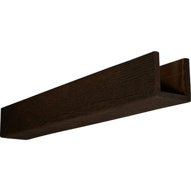Ekena Millwork 8"W x 4"H x 14'L 3-Sided (U-beam) Rough Sawn Endurathane Faux Wood Ceiling Beam, Aged Ash