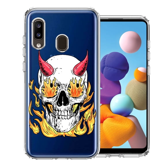 MUNDAZE For Samsung Galaxy A20 Flamming Devil Skull Design Double Layer Phone Case Cover