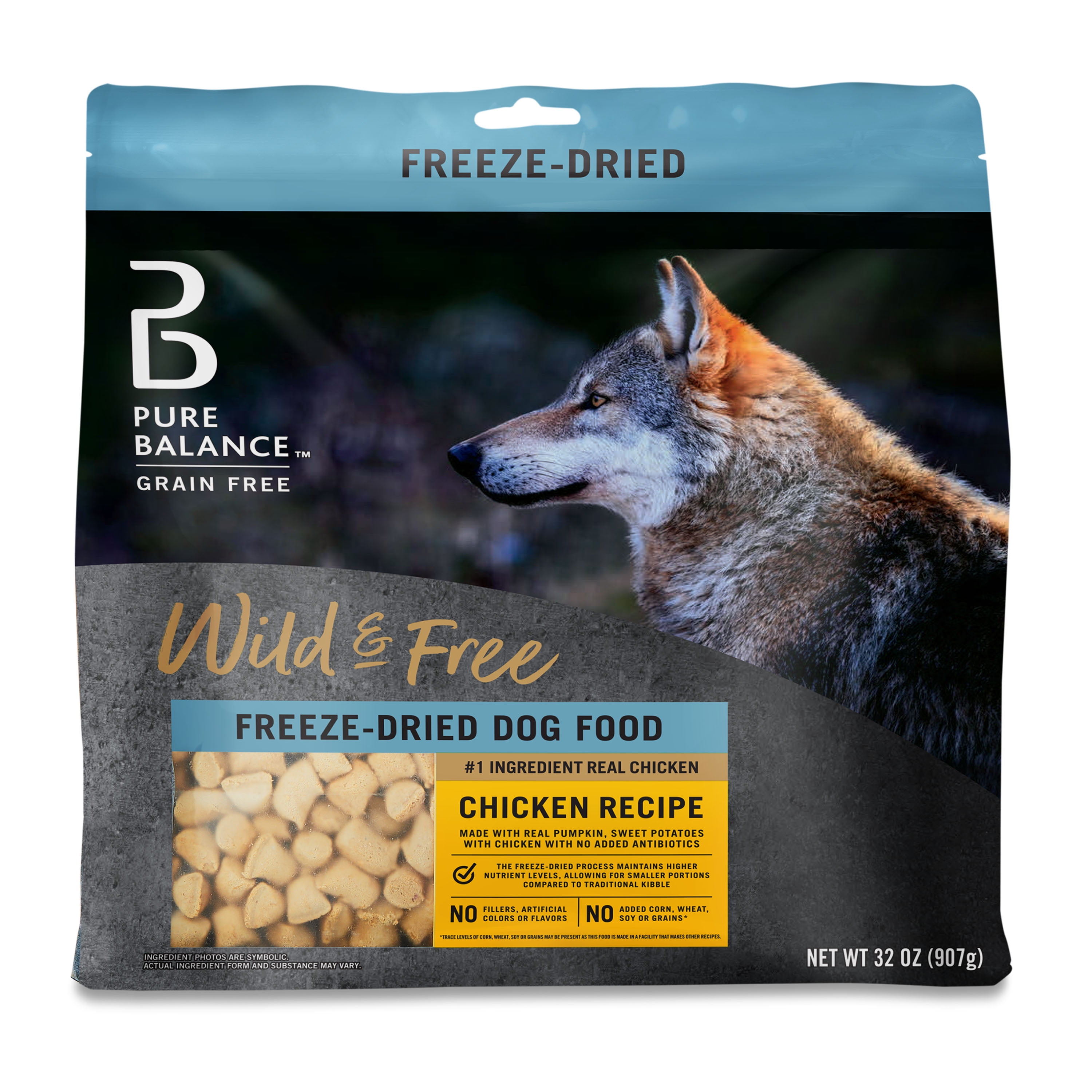 (12 pack) Pure Balance Wild & Free Freeze-Dried Dog Food, Chicken Recipe, 32 oz