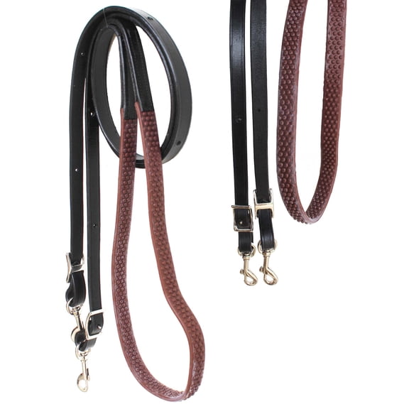 Horse Western 8' Black Leather Rubber Grip Contest Barrel Reins Brown 805LR14BR