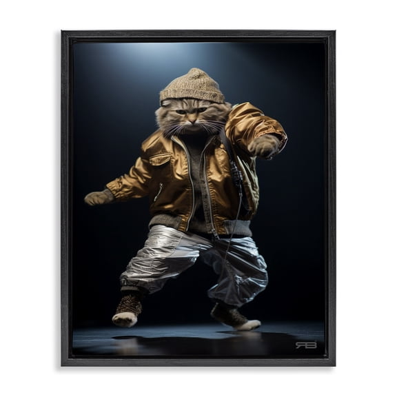 Stupell Industries Eclectic Urban Dancer Cat Black Floating Frame Canvas Art, 25 x 31, by RB