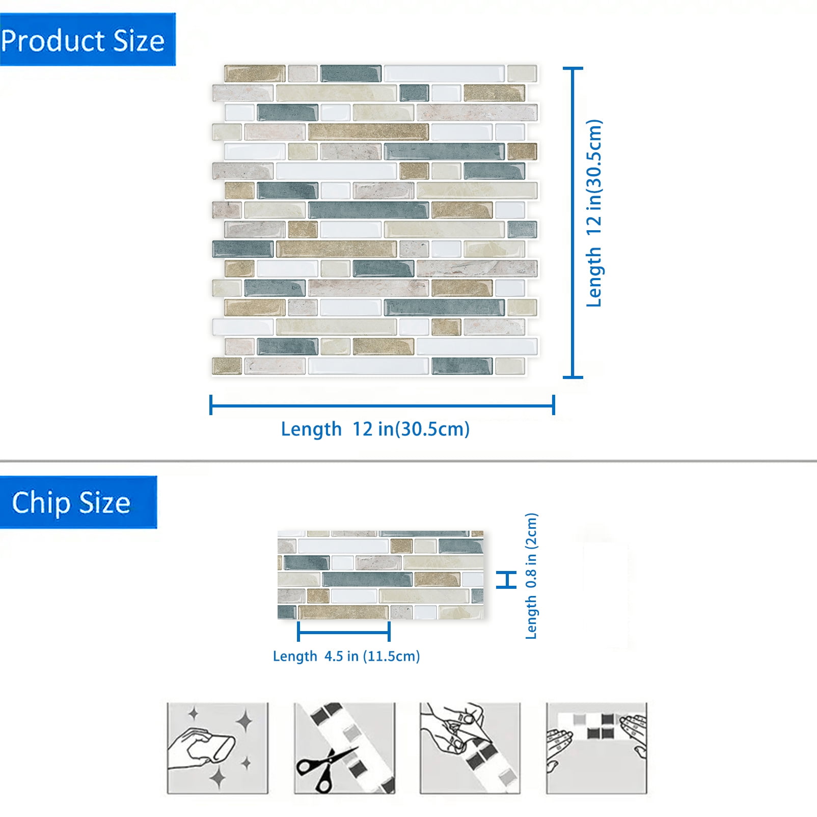 DEWOO Thick Kitchen Peel and Stick Tile Backsplash, Stick on Wall Tiles, 12"x12" Self Adhesive Sticky 3D Wall Marble Tiles Bathroom (10-Sheet，Light Brown)