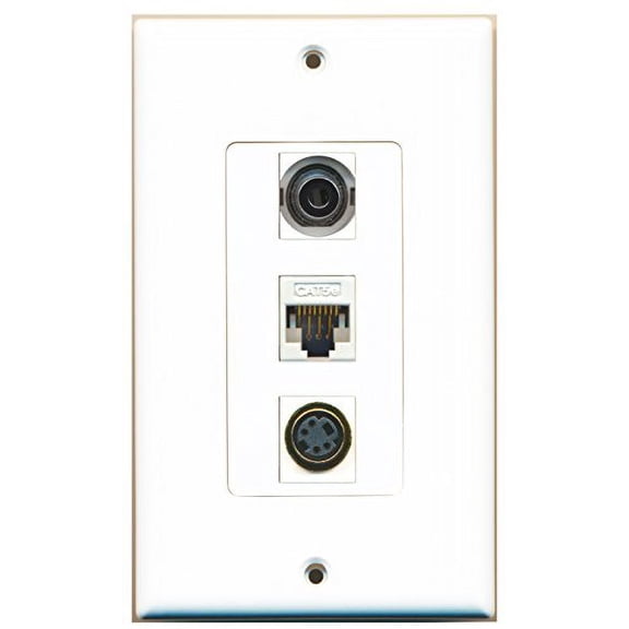 RiteAV - 1 Port S-Video and 1 Port 3.5mm and 1 Port Cat5e Ethernet White Decorative Wall Plate