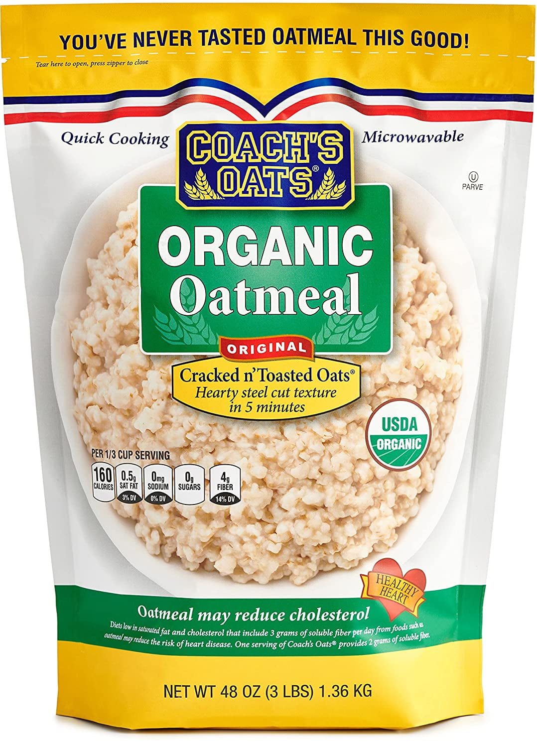 Coach's Oats Organic 100 Whole Grain Oatmeal, 3 Pound