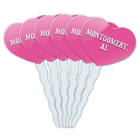 Montgomery AL Heart Love Cupcake Picks Toppers - Set of 6