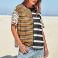 thumbnail image 3 of Generic Womens Summer Striped Shirts Casual Color Block Short Sleeve Tops Loose Fit Crew Neck Tees, 3 of 7