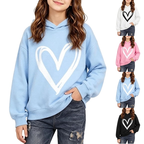 Abtuhar Fall Hooded Pullover Sweatshirt for Kids Girls Solid Long Sleeve Tops for 1-10 Years