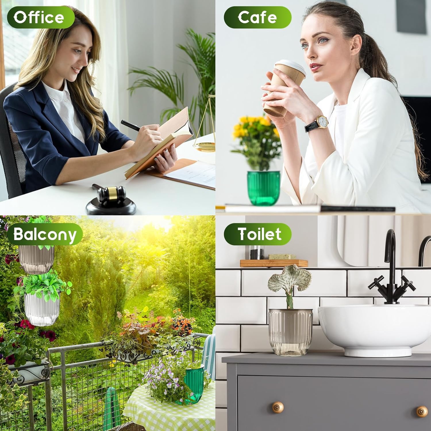 3 Pack Small Hanging Planters Garden Self-Watering Flower Plant Pot, Hanging Planters for Indoor Plants Container Succulent Planter Pots with Hook Chains Drainage Hole（Green,Clear,Gray)