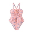 thumbnail image 3 of VNKIDY Girls One Piece Swimsuit Kids Floral Print Ruffled Hem Adjustable Spaghetti Straps Onesie Bathing Suit With 3D Flower Decor For Beach Pool Wear Leisure Swimwear Light Pink 11-12 Years, 3 of 9