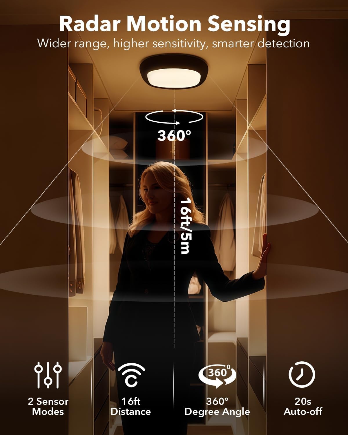 Tedmos Motion Sensor Rechargeable LED Ceiling Light with Remote, IP54 Waterproof Shower Light Indoor, Battery Operated Wireless Closet Lights No Wiring Hallway Bathroom Garage Black Modern Lighting