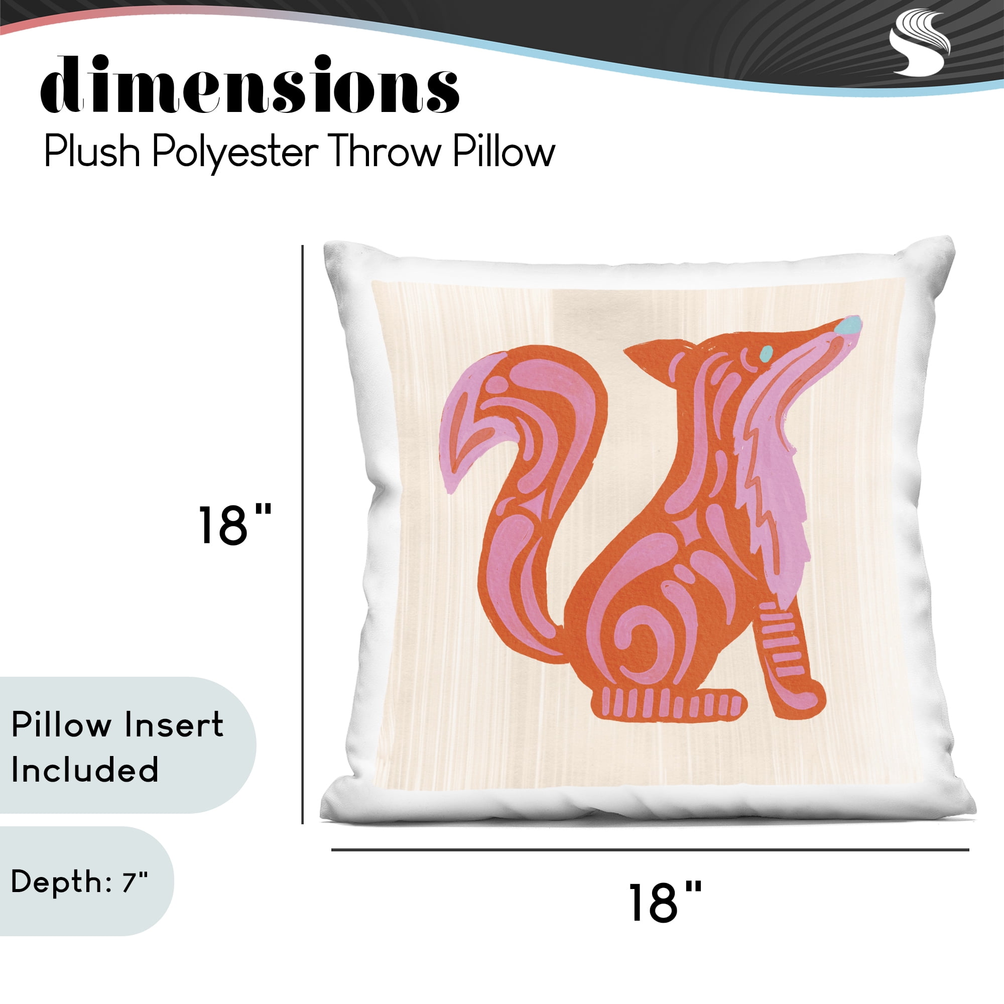 Stupell Industries Whimsical Folk Fox Vibrance Decorative Printed Throw Pillow, design by The Paper Curator, 18 x 7 x 18