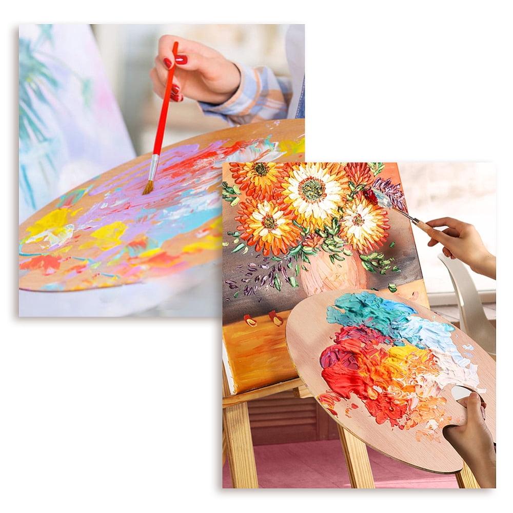 4pcs Oval Wooden Painting Palette 7 x 18 Inch Wooden Paint Tray Artist Painting Palette with Thumb Hole for Acrylic Watercolor Oil Paints