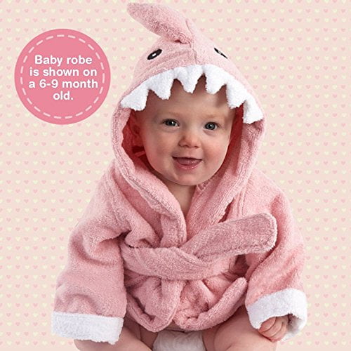 Izzy & Roo Pink Baby Shark Robe with Hood Cotton Terry Bathrobe (09