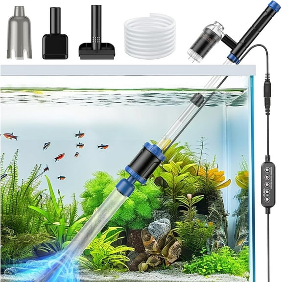 Tawatiler Electric Aquarium Vacuum Gravel Cleaner, 48W Fish Tank Cleaner Vacuum with Strong Suction for Water Change Wash Sand Algae Cleaner Water Shower and Water Circulation, Timed Off