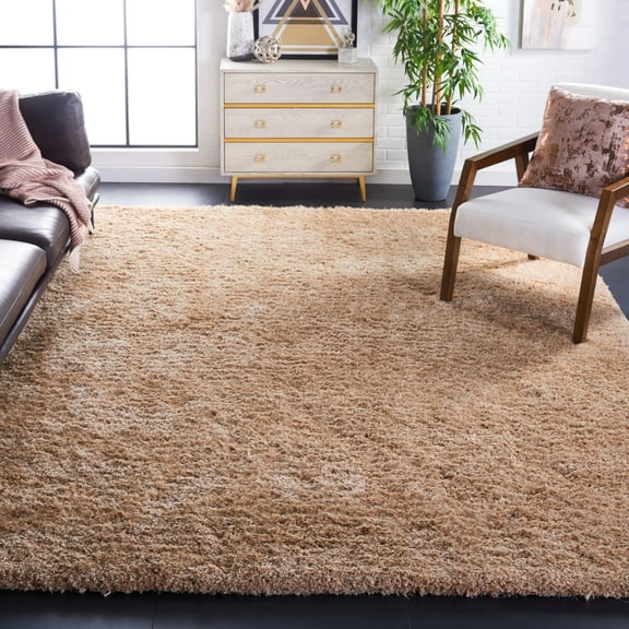 SAFAVIEH Supreme Charlton Solid Plush Polyester Shag Area Rug, Beige, 3' x 5'