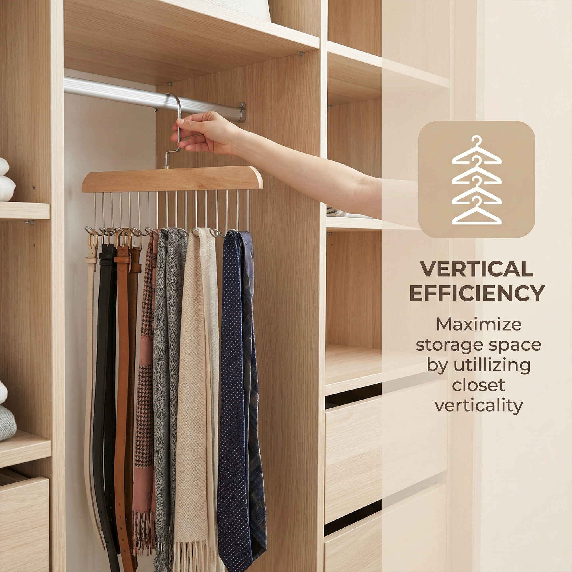Unique Bargains 2Pcs Wood Tank Top Hanger With 8 Hooks Natural