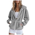 thumbnail image 2 of Htigea Womens Zip Up Hoodies Oversized Sweatshirts Fall School Fashion Outfits Casual Jackets Winter Clothes Gray L, 2 of 7