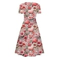 thumbnail image 4 of LWavelet 2026 Valentine's Romantic Crochet Heart Floral Dress Women, V-neck Short Sleeve Fitted Waist Flared Casual Sundresses Pink M, 4 of 4