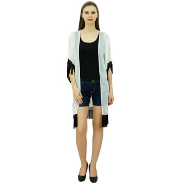 Bimba Women Beach Coverup Sheer Georgette Trendy Tassel Shrug