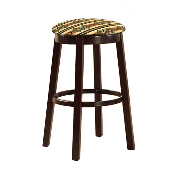 The Furniture King Bar Stool 29" Tall Wood Dark Brown Espresso Kitchen Game Room Swivel Seat Stool Featuring the Choice of Your Favorite Novelty Theme Fabric Covered Seat Cushion (Native)