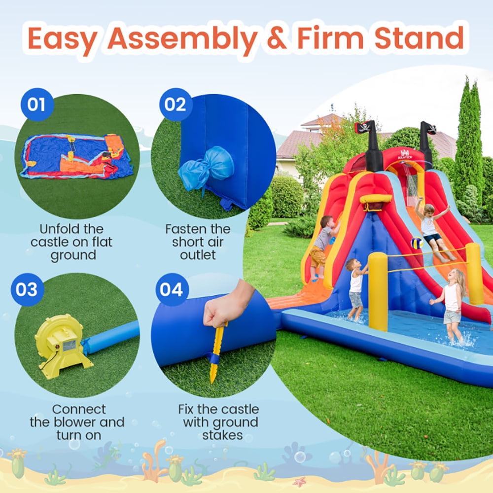 Aimee Lii 5-in-1 Inflatable Bounce House with 2 Water Slides and Large Splash Pool With 735W Blower, Kids Water Park Bounce House