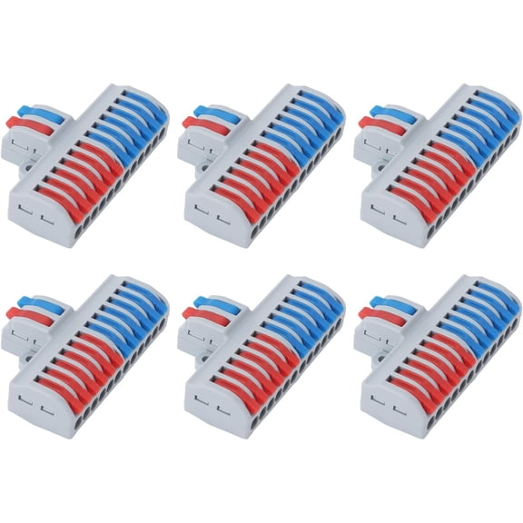 CATPAN Electrical Wire Connectors, 6pcs 2 in 12 Out Din Rail Terminal Blocks, Quick Wiring DIY Splicing Wire Connectors Push in Conductor Terminal Block for Lighting, Electrical Control
