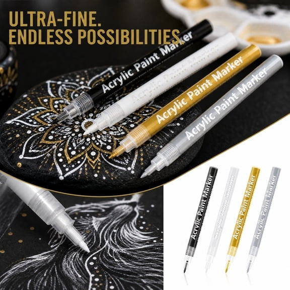 Ultra Fine Point Acrylic Paint Marker with 0.7 Mm Nib for Precision Detailing, Durable Fine Tip Pen for Rock Painting Supplies and Ceramic Art, Creative Paint Pens for Metal Gift