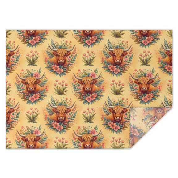 Yellow Highland Cow Flower Pattern Rectangle Tablecloth 60"x84",Waterproof Polyester Rectangle Table Cloth, Wipeable Spillproof Polyester Tablecloth for Dining, Camping, Indoor and Outdoor