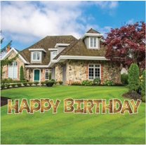 Gold Sparkle 18" Tall KG Happy Birthday Yard Sign Set - KG Letter Decorations - 13 Piece Set