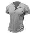 thumbnail image 2 of Men Compression Shirt Men Slim Fit Casual T Shirt V Neck Short Sleeve Solid Buttons Top Mens Fitted Tshirts Grey L, 2 of 5