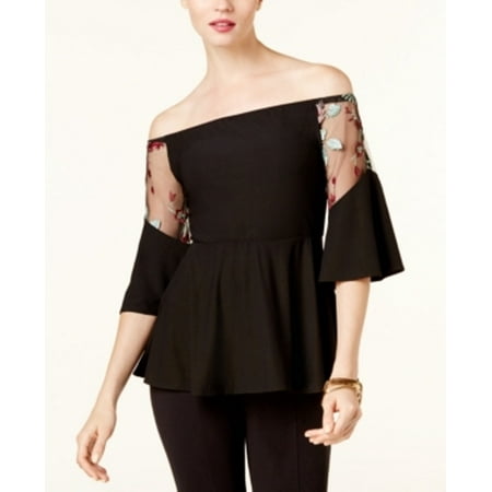 Luxury Cowl Neck Top - ECI Women's Off-The-Shoulder Neck Illusion Blouse Size 6 Black/Blush