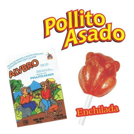 - Alvbro Pollito Asado Hot Lollipop (Little Chicken Hot) 40-pcs Mexican candy