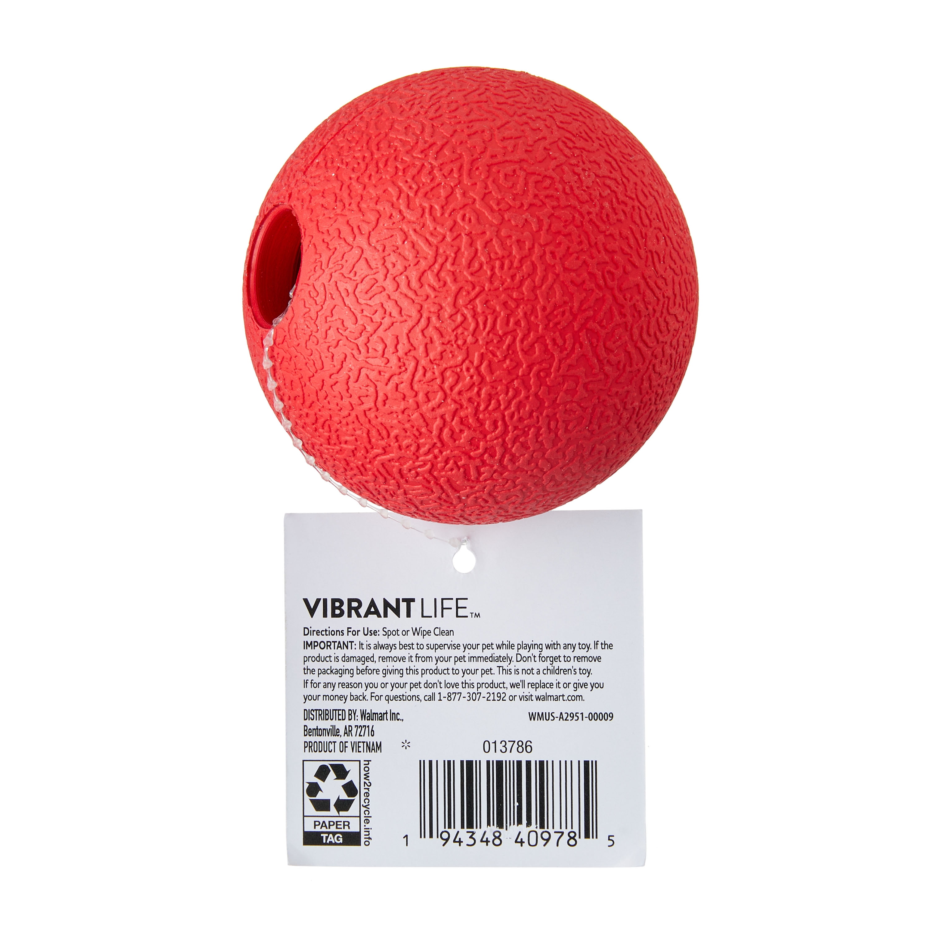 Vibrant Life Durable Rubber Dog Fetch Ball, Red, Small, Chew Level 3, 1 Count