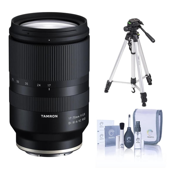 Tamron 17-70mm f/2.8 Di III-A VC RXD Lens for Sony E, Bundle with 3-Section Aluminum Tripod and Cleaning Kit