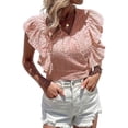 thumbnail image 3 of QAFOPEH Women Embroidered Eyelet Cross Over V Neck Flutter Sleeves Bow Tie Back Top, 3 of 6