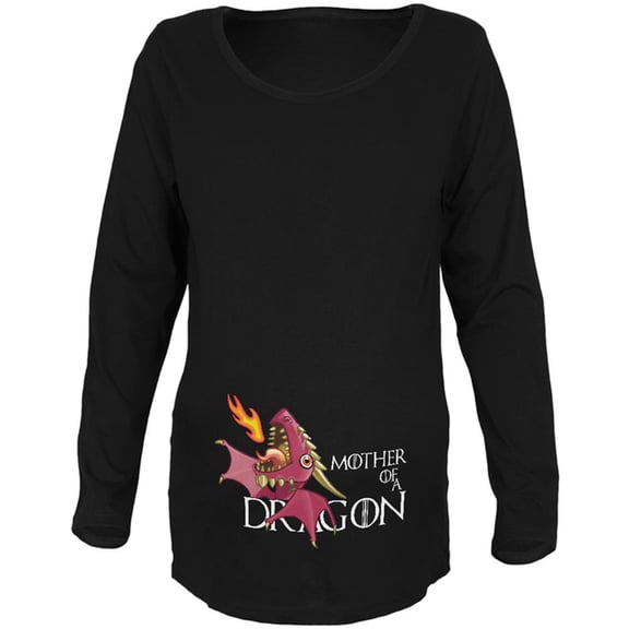 Mother of a Dragon Cute Pink Fire Maternity Soft Long Sleeve T Shirt Black 2XL