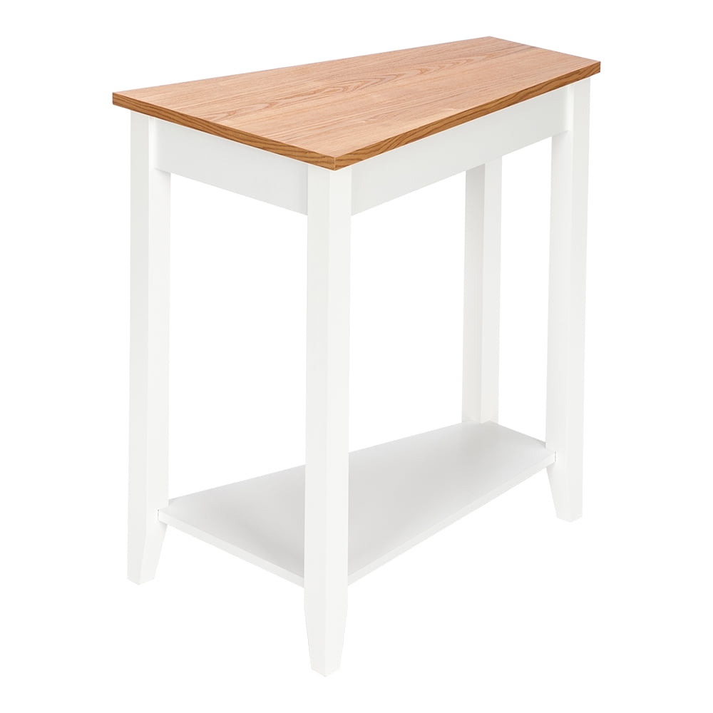 Lowestbest Sofa Side Table, End Table with Storage Shelf, Simple and Irregular, Walnut Color