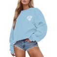 thumbnail image 2 of Gibobby Sudaderas para mujer oferta Sudadera suelta casual con estampado navideño de manga larga con cuello redondo para mujer de manga larga(Azul claro,M), 2 of 5